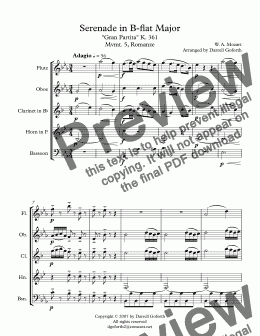 page one of Serenade in B-flat Major "Gran Partita" K. 361 Mvmt. 5, Romanze