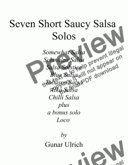 page one of Seven Short Saucy Salsa Solos-for solo guitar