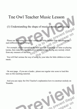page one of The Owl Teacher Music Lesson (1) Notes continuing