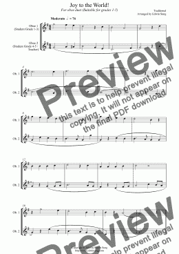 page one of Joy to the World (for oboe duet, suitable for grades 1-5)