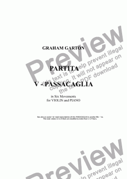 page one of INSTRUMENTAL - PARTITA for VIOLIN and PIANO In Six Movements - No.5 - PASSACAGLIA Original See also Va Transcription 12/8 to 3/4