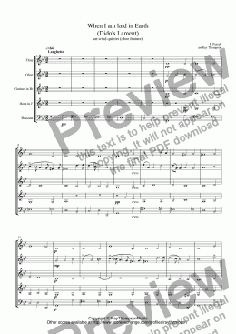 page one of Purcell: When I am laid in Earth (Dido’s Lament) arr.wind quintet: oboe feature