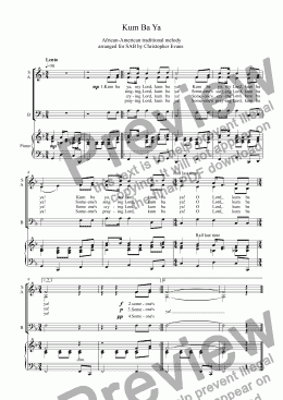 page one of Kum Ba Ya for SAB & Piano
