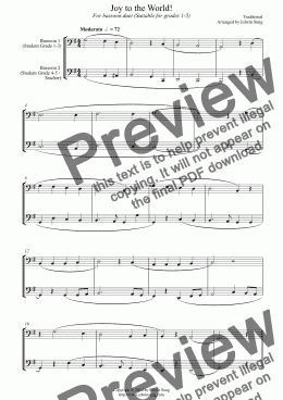 page one of Joy to the World (for bassoon duet, suitable for grades 1-5)