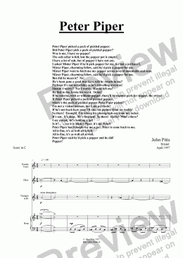page one of Peter Piper (female voice, oboe, trumpet, harp) [1997]