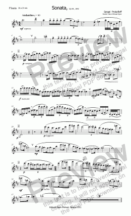 page one of Prokofiev Sonata for flute