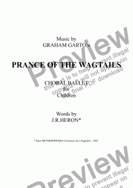page one of CHORAL BALLET for Children - PRANCE OF THE WAGTAILS  (Nickname ’Birdie Opera’) for Solo and Unison Voices with Piano:  Overture (Introductory Dance), Prologue Q&A, 18 Ornithological  Vignettes and Epilogue Q&A and Finale