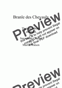 page one of Branle des Chevaulx for Saxophone Quartet