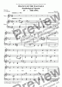 page one of CHORAL BALLET for Children - PRANCE OF THE WAGTAILS  (Nickname ’Birdie Opera’) for Solo and Unison Voices: Ornithological Vignette No.4 THE OWL