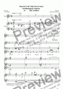 page one of CHORAL BALLET for Children - PRANCE OF THE WAGTAILS  (Nickname ’Birdie Opera’) for Solo and Unison Voices: Ornithological Vignette No.11 THE PARROT