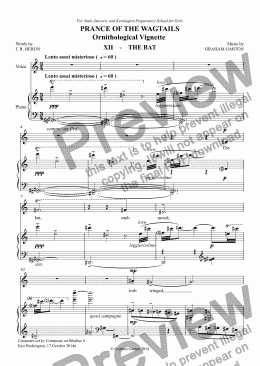 page one of CHORAL BALLET for Children - PRANCE OF THE WAGTAILS  (Nickname ’Birdie Opera’) for Solo and Unison Voices: Ornithological Vignette No.12 THE BAT