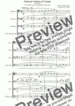 page one of National Anthem of Canada (for trombone quartet, suitable for all grades)