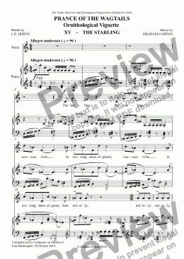 page one of CHORAL BALLET for Children - PRANCE OF THE WAGTAILS  (Nickname ’Birdie Opera’) for Solo and Unison Voices: Ornithological Vignette No.15 THE STARLING