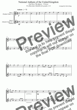 page one of National Anthem of the United Kingdom (for flute duet, suitable for grades 2-5)