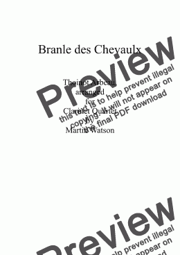 page one of Branle des Chevaulx for Clarinet Quartet