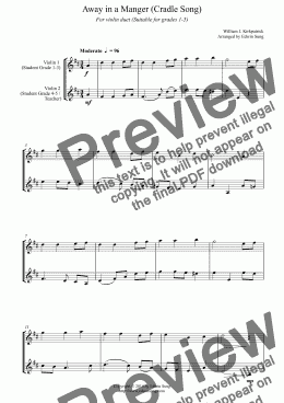 page one of Away in a Manger (Cradle Song) (for violin duet, suitable for grades 1-5)