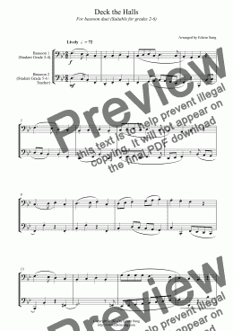 page one of Deck the Halls (for bassoon duet, suitable for grades 2-6)