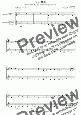 page one of Jingle Bells (for trumpet (Bb) duet, suitable for grades 2-6)