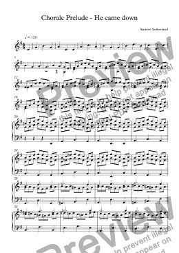 page one of Chorale Prelude - He came down