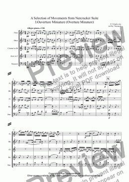 page one of Tchaikovsky: A Selection of Five Movements from The Nutcracker Suite: Overture Miniature,March,Dance of the Sugar Plum Fairy,Dance of the Reed Flutes and Trepak (arr.wind quintet)