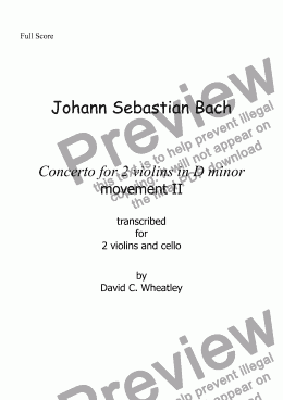 page one of Bach - double violin Concerto (mvt 2) for string trio