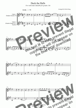 page one of Deck the Halls (for violin duet, suitable for grades 2-6)