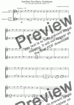 page one of God Rest You Merry, Gentlemen (for violin duet, suitable for grades 1-5)