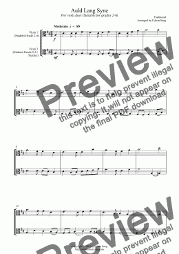 page one of Auld Lang Syne (for viola duet, suitable for grades 2-6)