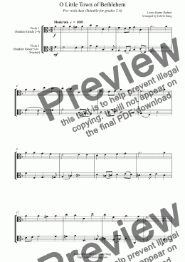 page one of O Little Town of Bethlehem (for viola duet, suitable for grades 2-6)