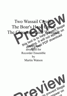 page one of Boar’s Head Carol and Gloucestershire Wassail for Recorder Ensemble