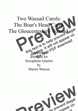 page one of Boar’s Head Carol and Gloucestershire Wassail for Saxophone Quartet.