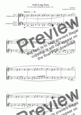 page one of Auld Lang Syne (for oboe duet, suitable for grades 2-6)