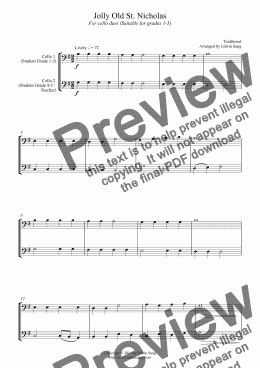 page one of Jolly Old St. Nicholas (for cello duet, suitable for grades 1-5)