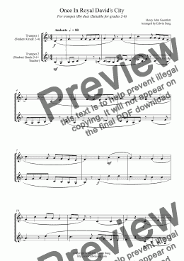 page one of Once In Royal David’s City (for trumpet (Bb) duet, suitable for grades 2-6)