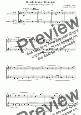 page one of O Little Town of Bethlehem (for flute duet, suitable for grades 2-6)