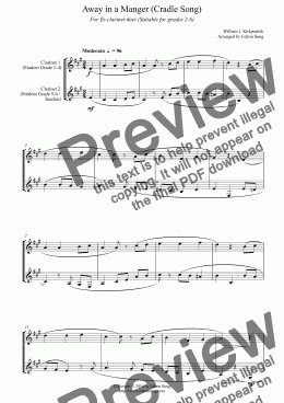 page one of Away in a Manger (Cradle Song) (for Eb-clarinet duet, suitable for grades 2-6)