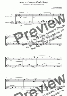 page one of Away in a Manger (Cradle Song) (for oboe duet, suitable for grades 2-6)