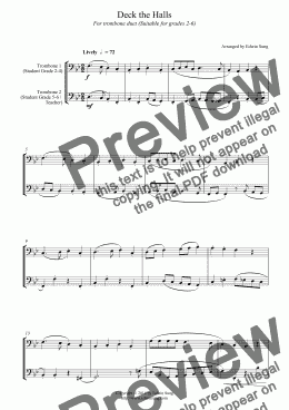 page one of Deck the Halls (for trombone duet, suitable for grades 2-6)