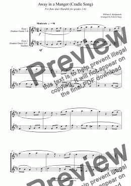 page one of Away in a Manger (Cradle Song) (for flute duet, suitable for grades 2-6)