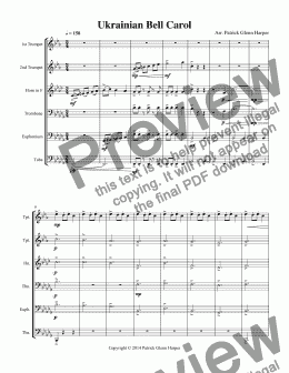 page one of Ukrainian Bell Carol (Carol of the Bells) - for Brass Ensemble