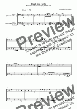 page one of Deck the Halls (for cello duet, suitable for grades 2-6)