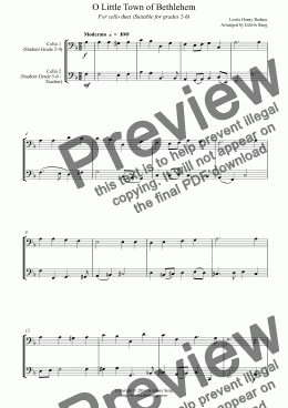 page one of O Little Town of Bethlehem (for cello duet, suitable for grades 2-6)