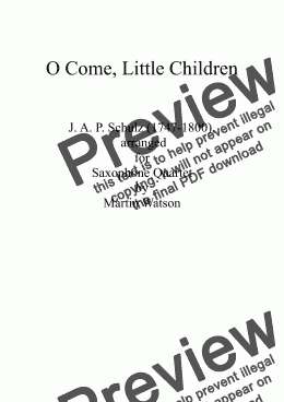 page one of O Come, Little Children for Saxophone Quartet