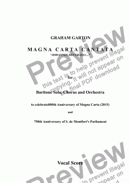 page one of MAGNA CARTA CANTATA Vocal Score FRONT COVER