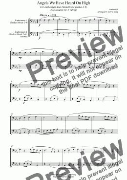 page one of Angels We Have Heard On High (for euphonium duet (bass clef, 3 or 4 valved), suitable for grades 2-6)