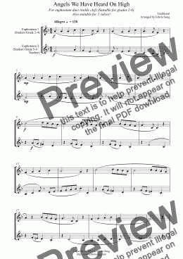 page one of Angels We Have Heard On High (for euphonium duet (Bb treble, 3 or 4 valved), suitable for grades 2-6) 