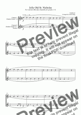 page one of Jolly Old St. Nicholas (for clarinet (Bb) duet, suitable for grades 1-5)