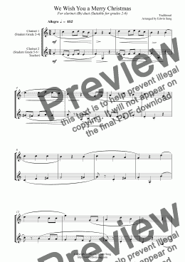 page one of We Wish You a Merry Christmas (for clarinet (Bb) duet, suitable for grades 2-6)