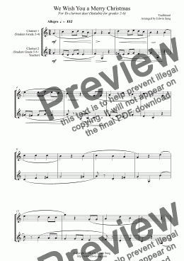 page one of We Wish You a Merry Christmas (for Eb-clarinet duet, suitable for grades 2-6)