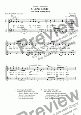 page one of CAROL - ’SILENT NIGHT’ Easy arrangement for SSAA a cappella